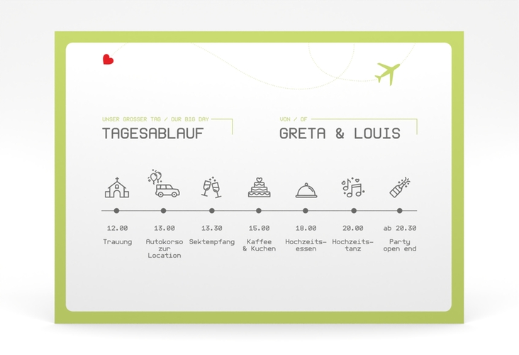 Tagesablauf Poster Hochzeit Weddingpass 70 x 50 cm Poster gruen
