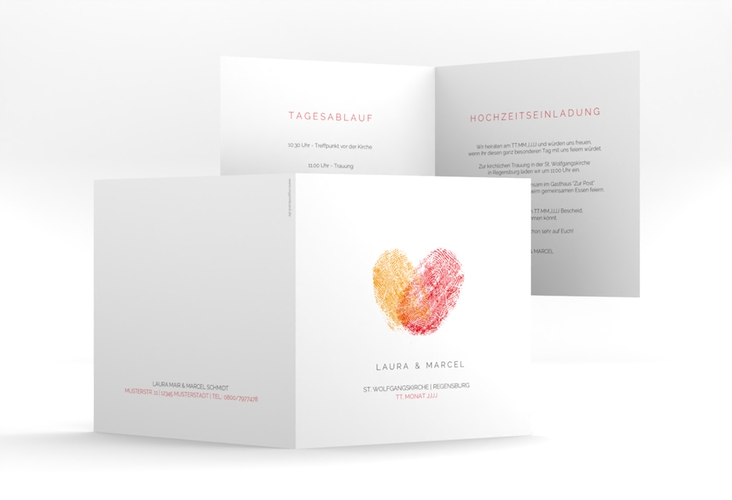 Hochzeitseinladung Fingerprint quadr. Klappkarte rot schlicht mit Fingerabdruck-Motiv