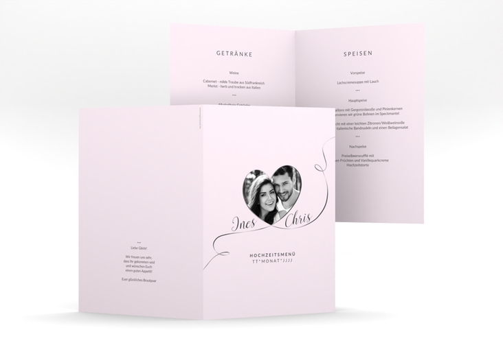 Menükarte Hochzeit Dolce A5 Klappkarte hoch rosa hochglanz