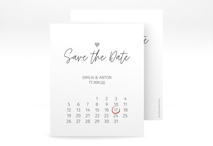 Save the Date-Kalenderblatt Herzschlag Kalenderblatt-Karte weiss schlicht und elegant mit Herzchen