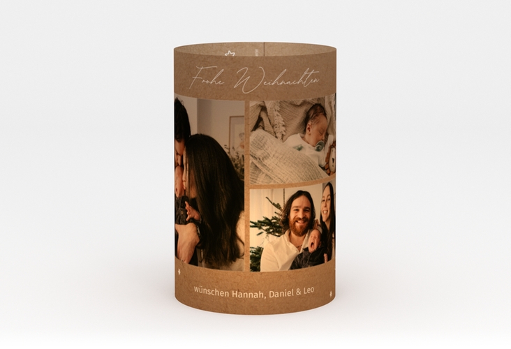 Windlicht Weihnachten Sternenschnee Windlicht Kraftpapier mit drei Fotos und Zweig-Dekor