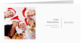 Klick: Details zu Geschäftliche Weihnachtskarte "Weihnachtsfeier" anzeigen Geschäftliche Weihnachtskarte Weihnachtsfeier lange Klappkarte quer mit Logo und Foto für Firmen