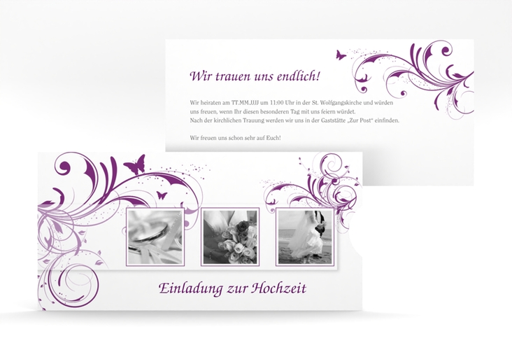 Hochzeitseinladung Palma Einsteckkarte lila