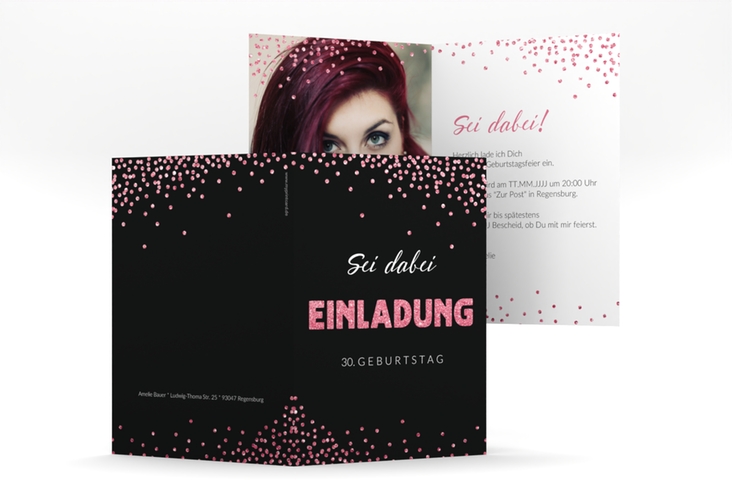 Einladung Geburtstag Glitzer A6 Klappkarte hoch pink