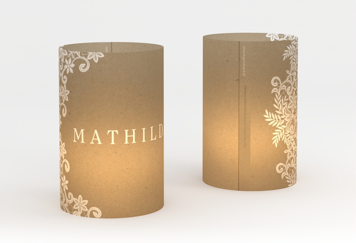 Windlicht Hochzeit Mariage Windlicht Kraftpapier mit Bogen aus weißer Spitze