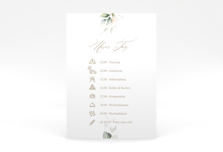Tagesablauf Poster Hochzeit Selvatica 50 x 70 cm Poster mit Eukalyptus-Kranz