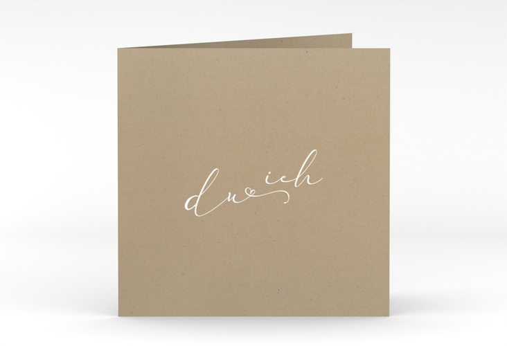 Hochzeitseinladung Zweisamkeit quadr. Klappkarte Kraftpapier hochglanz im minimalistischen Stil mit Aufschrift du & ich