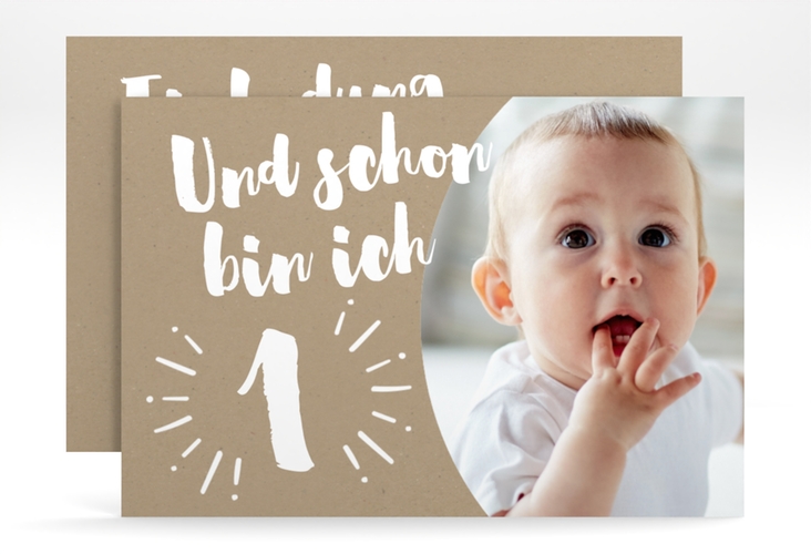 Einladungskarte Kindergeburtstag Yippie A6 Karte quer zum ersten Geburtstag mit Babyfoto