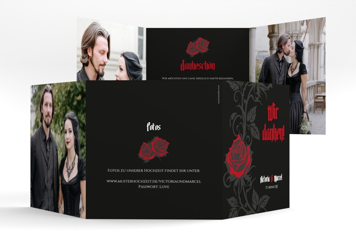 Danksagungskarte Hochzeit Red Rose quadr. Doppel-Klappkarte