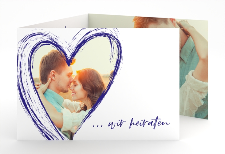 Hochzeitseinladung Liebe A6 Doppel-Klappkarte blau hochglanz