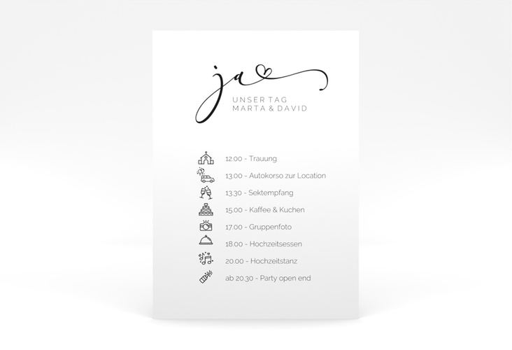 Tagesablauf Poster Hochzeit Jawort 50 x 70 cm Poster weiss modern minimalistisch mit veredelter Aufschrift