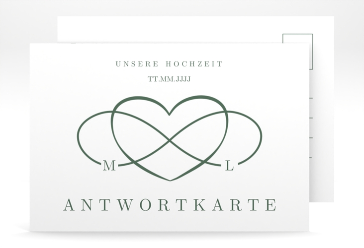 Antwortkarte Hochzeit Infinity A6 Postkarte gruen hochglanz