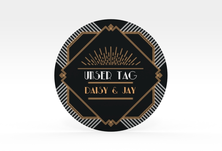 Aufkleber Hochzeit Gatsby Aufkleber, selbstklebend, rund schwarz im 20er-Jahre-Stil