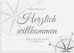 Willkommensschild Leinwand Windrose 70 x 50 cm Leinwand grau