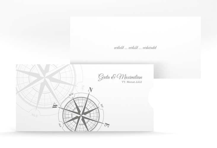 Hochzeitseinladung Windrose Einsteckkarte grau hochglanz