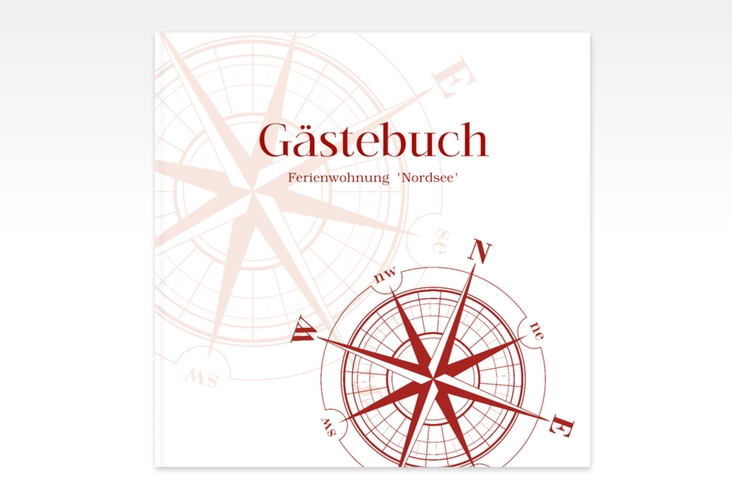 Gästebuch Creation Ferienwohnung Nordsee 20 x 20 cm, Hardcover rot mit Windrose