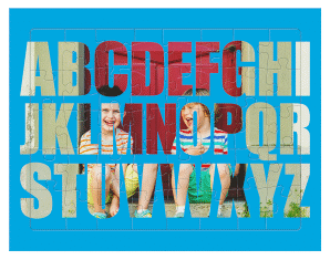 Fotopuzzle 40 Teile Buchstaben 40 Teile blau mit Foto hinter Alphabet