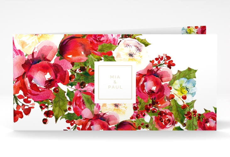 Danksagungskarte Hochzeit  Blumenpracht lange Klappkarte quer weiss