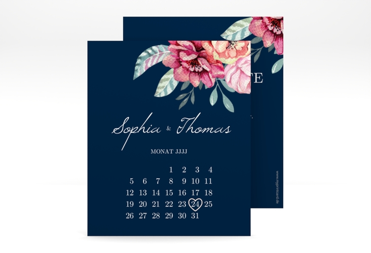 Save the Date-Kalenderblatt Blooming Kalenderblatt-Karte blau