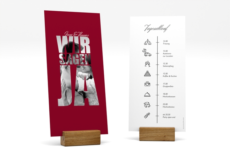 Tagesablauf Hochzeit Letters lange Karte hoch rot
