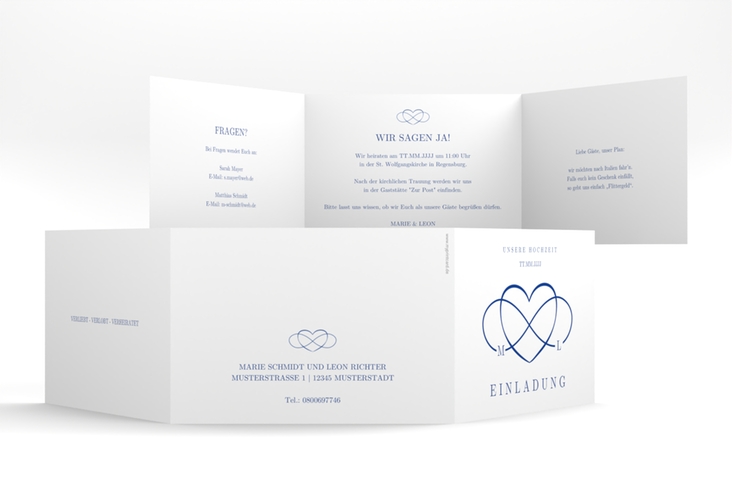 Hochzeitseinladung Infinity A6 Doppel-Klappkarte blau