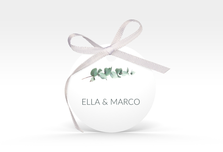 Geschenkanhänger Hochzeit Silverleaf Geschenkanhänger, rund weiss mit Eukalyptus-Zweig