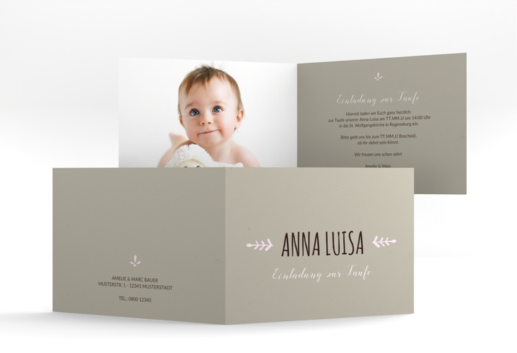 Einladung Taufe Home A6 Klappkarte quer rosa hochglanz