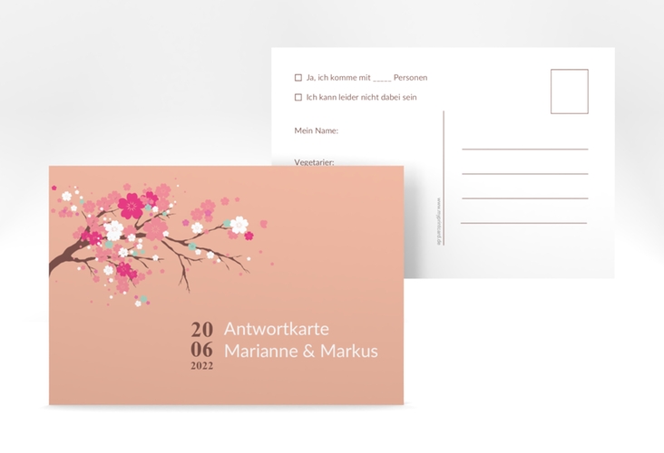 Antwortkarte Hochzeit Sakura A6 Postkarte apricot hochglanz