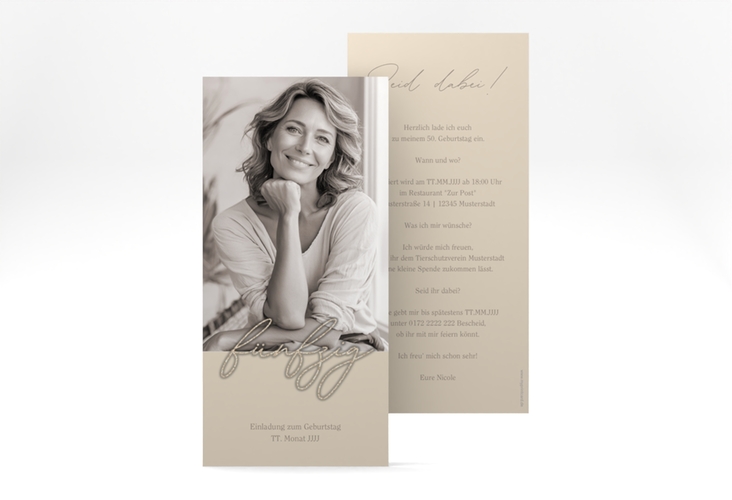 Einladung 50. Geburtstag Lebensalter lange Karte hoch