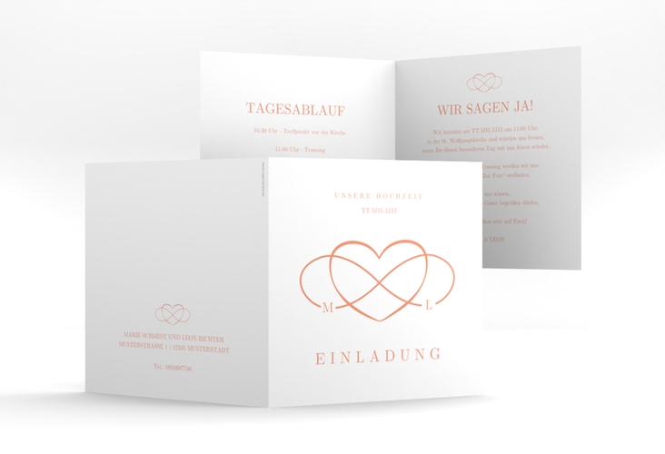 Hochzeitseinladung Infinity quadr. Klappkarte apricot