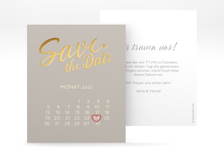 Save the Date-Kalenderblatt Glam Kalenderblatt-Karte grau hochglanz