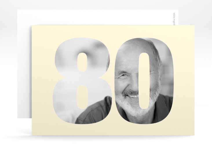 Einladung 80. Geburtstag Numbers A6 Karte quer beige hochglanz