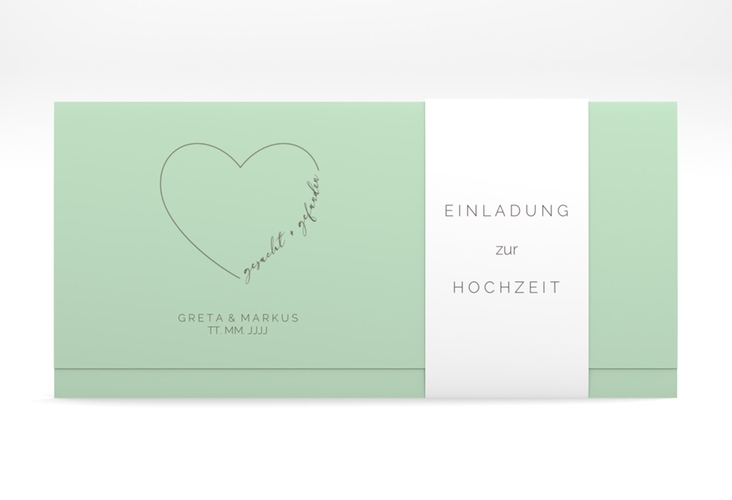 Hochzeitseinladung Lebenstraum Wickelfalzkarte + Banderole mint