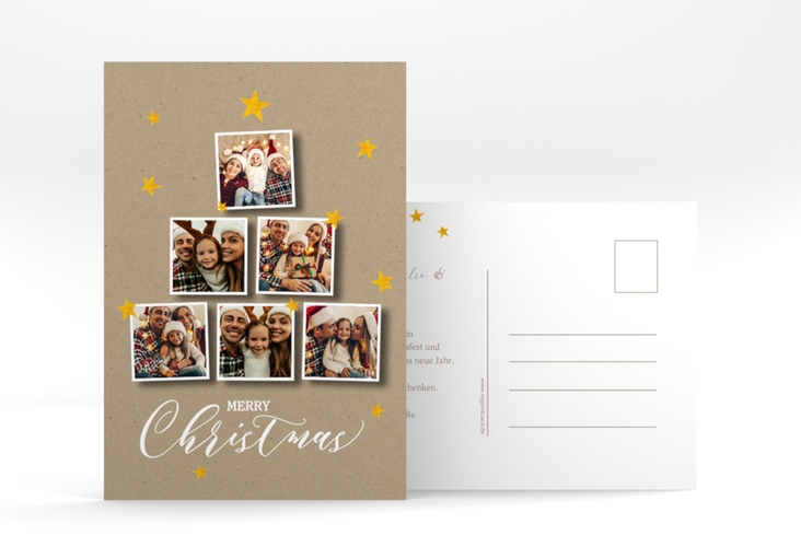 Weihnachtskarte Goldsterne A6 Postkarte hochglanz mit sechs Fotos