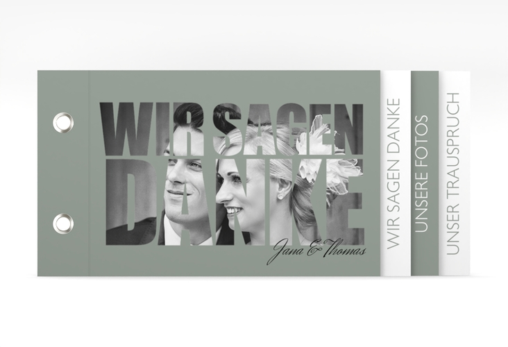 Danksagungskarte Hochzeit Letters Booklet gruen hochglanz