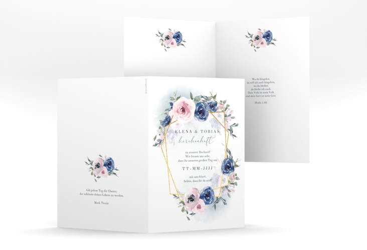 Kirchenheft Hochzeit Dustyblue A5 Klappkarte hoch weiss
