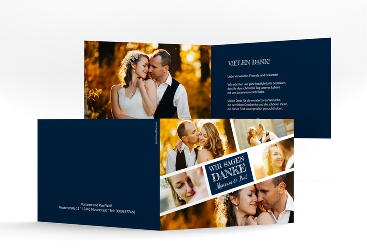 Danksagungskarte Hochzeit Rise A6 Klappkarte quer blau
