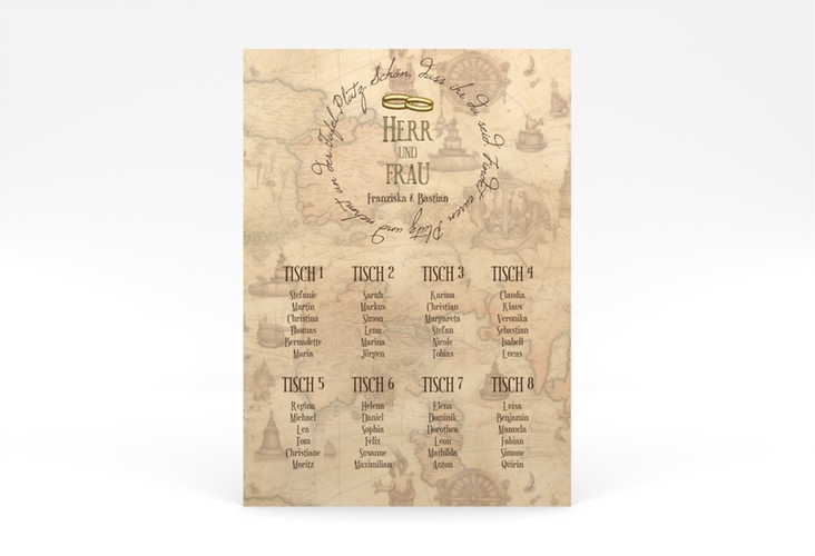 Sitzplan Poster Hochzeit Zwei Ringe 50 x 70 cm Poster beige mit Eheringen und Fantasy-Landkarte