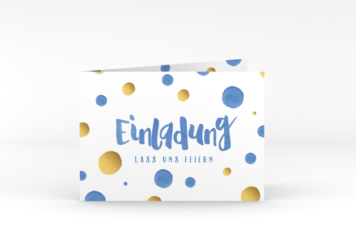 Einladung 60. Geburtstag Dots A6 Klappkarte quer blau hochglanz