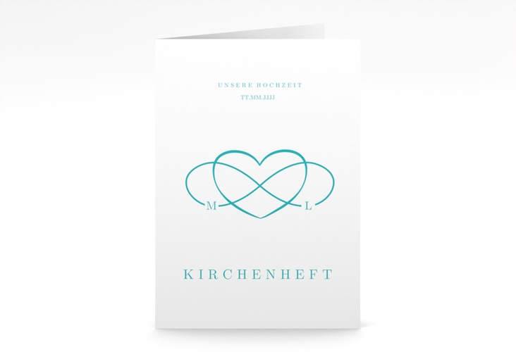Kirchenheft Hochzeit Infinity A5 Klappkarte hoch tuerkis