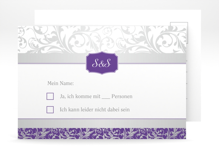 Antwortkarte Hochzeit Latina A6 Postkarte lila hochglanz