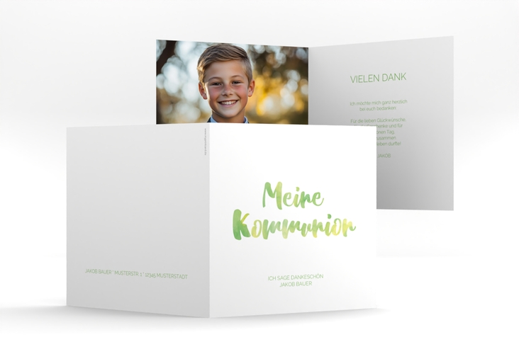 Danksagung Kommunion Flora quadr. Klappkarte gruen