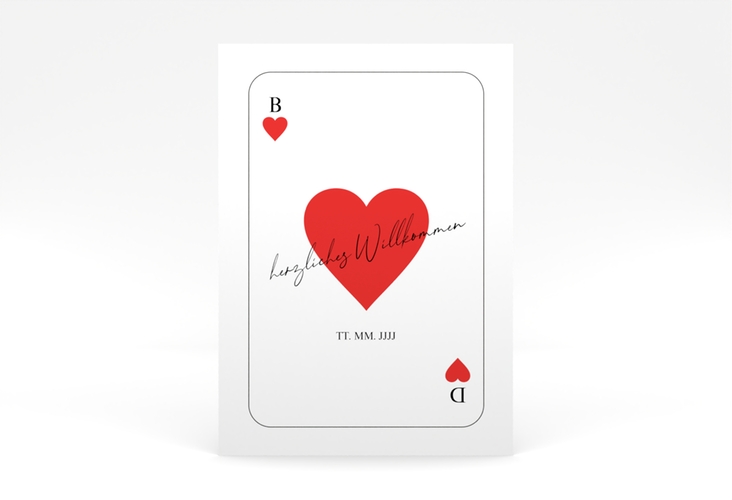 Willkommensschild Poster Kartenspiel 50 x 70 cm Poster weiss im Herz-Ass-Design eines Kartenspiels