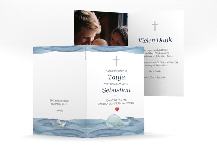 Danksagung Taufe Blauwal A6 Klappkarte hoch