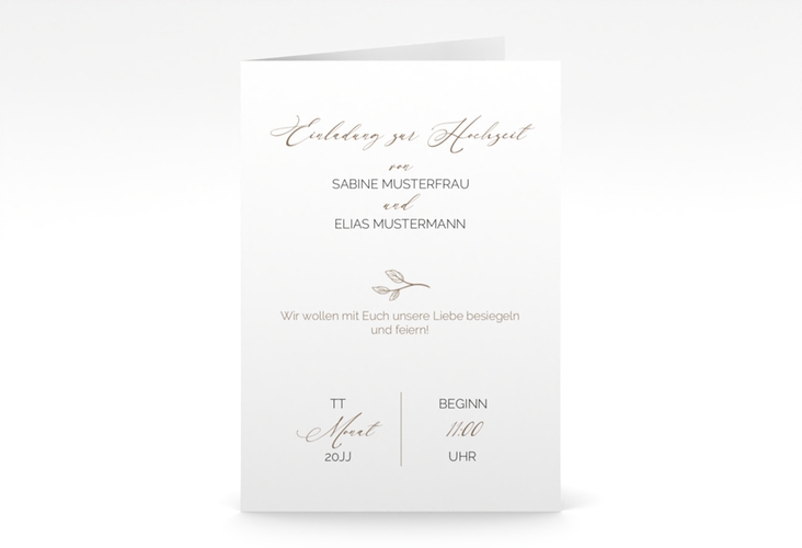 Einladungskarte Hochzeit Plain A6 Klappkarte hoch weiss hochglanz