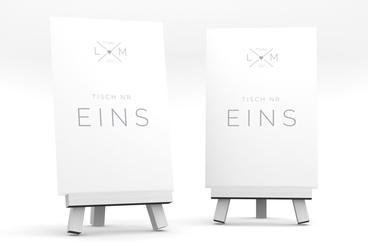 Tischnummer Hochzeit Initials Tischaufsteller grau mit Initialen im minimalistischen Design