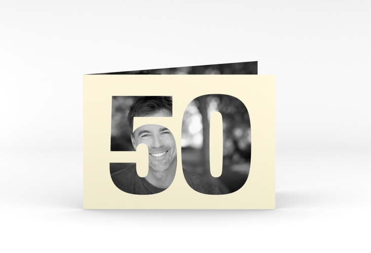 Einladung 50. Geburtstag Numbers A6 Klappkarte quer beige