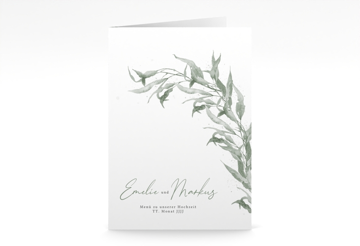 Menükarte Hochzeit Eucalyptus Green A5 Klappkarte hoch