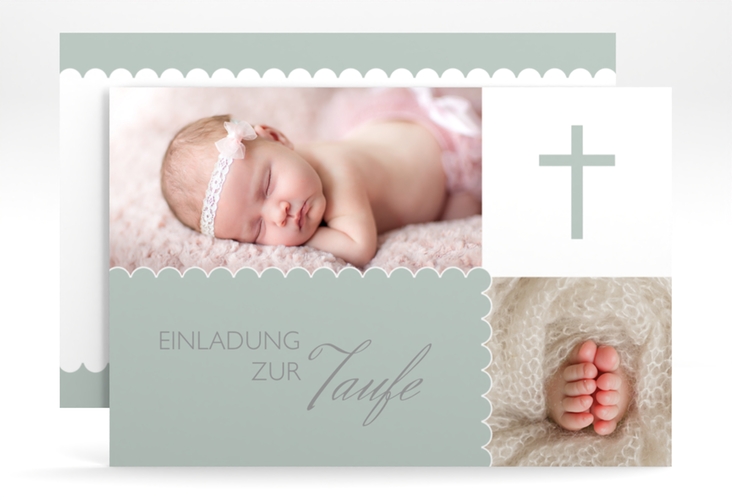 Taufeinladung Blossom A6 Karte quer gruen