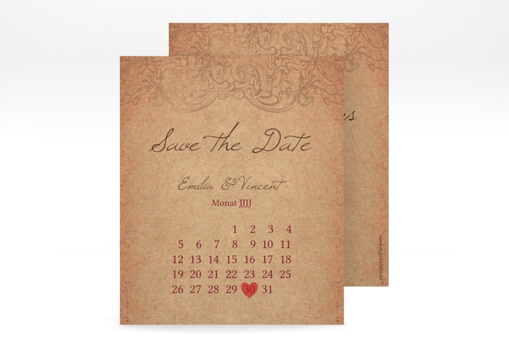 Save the Date-Kalenderblatt Fairytale Kalenderblatt-Karte mit Vintage-Bordüre